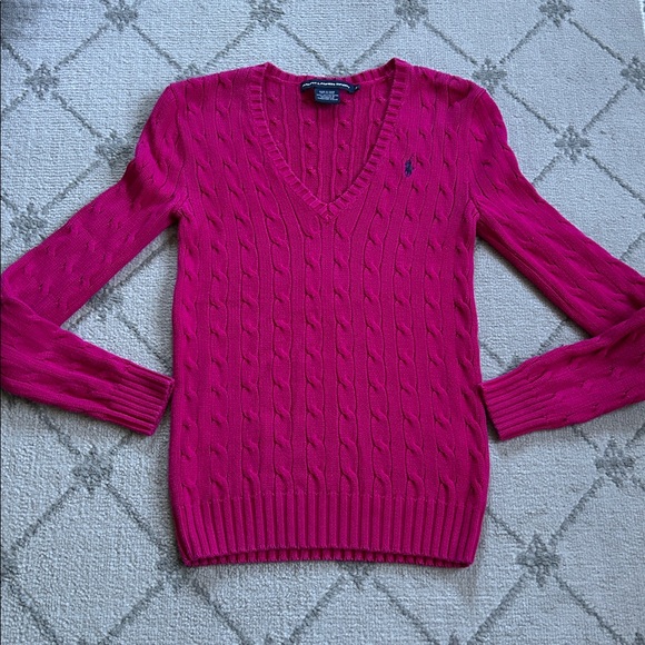Ralph Lauren Sport Fuchsia V-Neck Sweater - Picture 1 of 6